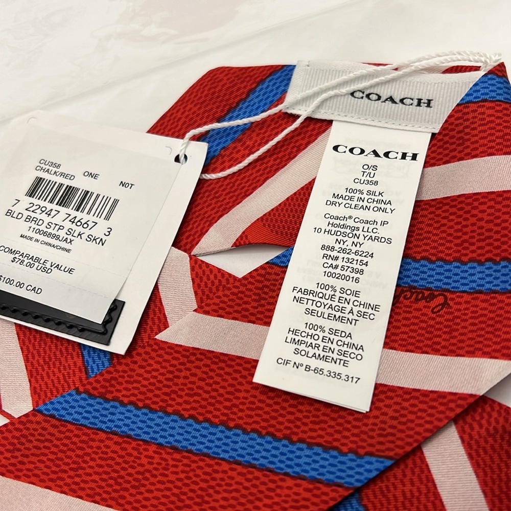 Coach NTW Red Stripe 100% Silk Scarf - Picture 7 of 7